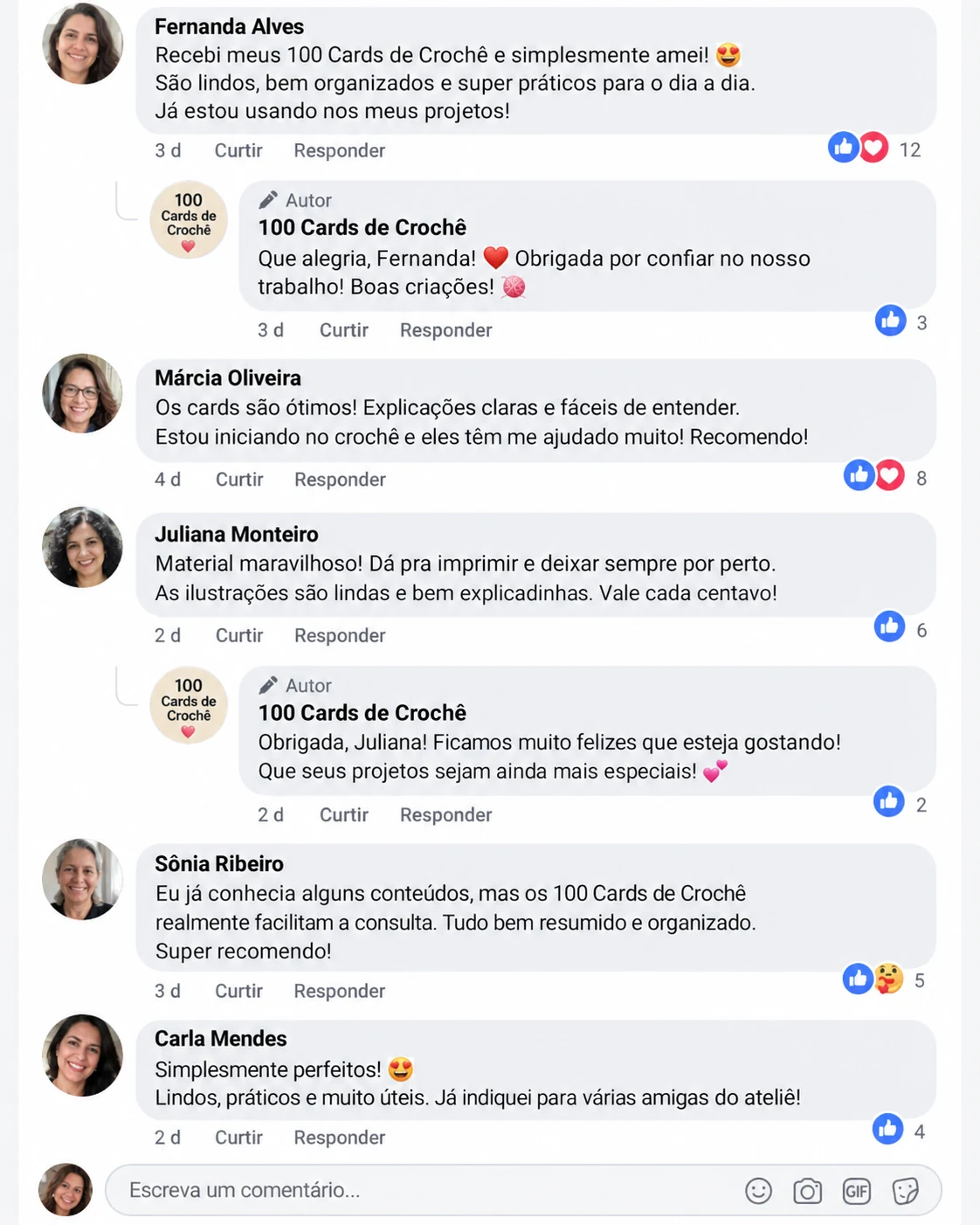 Depoimentos sobre os 100 Cards de Crochê